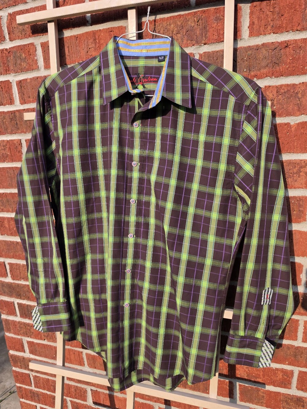 Robert Graham XL Purple Green Long Sleeve Dress Shirt